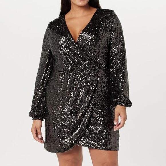 The Drop Women's Helena Sequin Wrap Dress, Black, XL, NWT - Picture 1 of 7